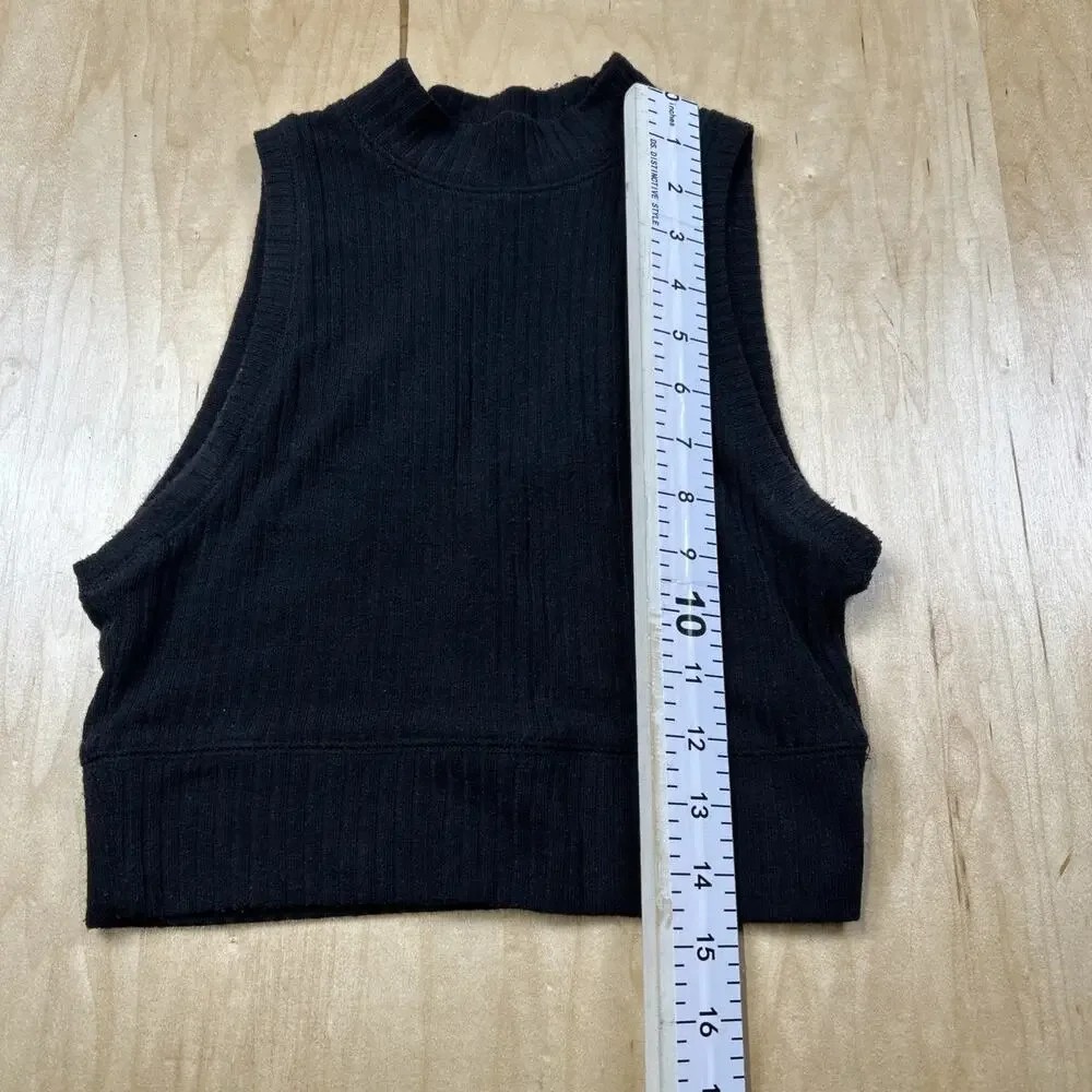 Abercrombie & Fitch Ribbed Crop Tank Top Womens XS Navy Mock Neck GC - Picture 2 of 7